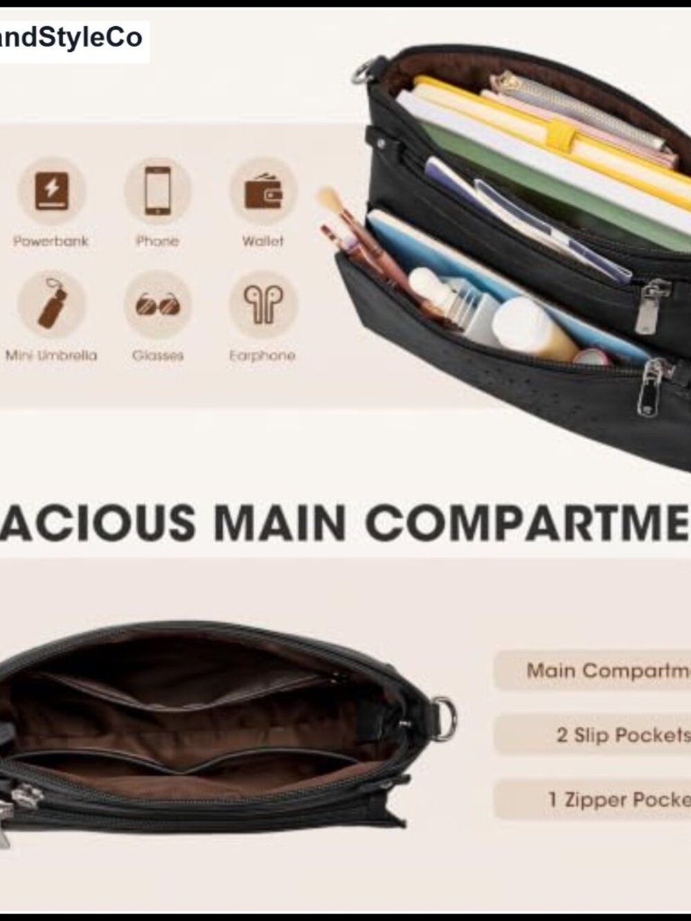 Water-Resistant Faux Leather Crossbody Purse with Card Slots, Anti-Theft, - Picture 3 of 5